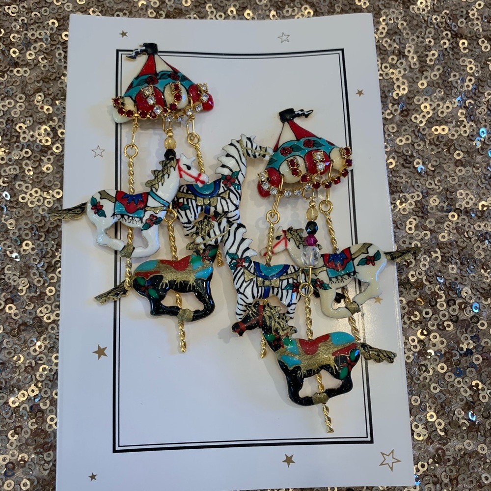 Lunch At The Ritz Merry Go Round Clip On Earrings